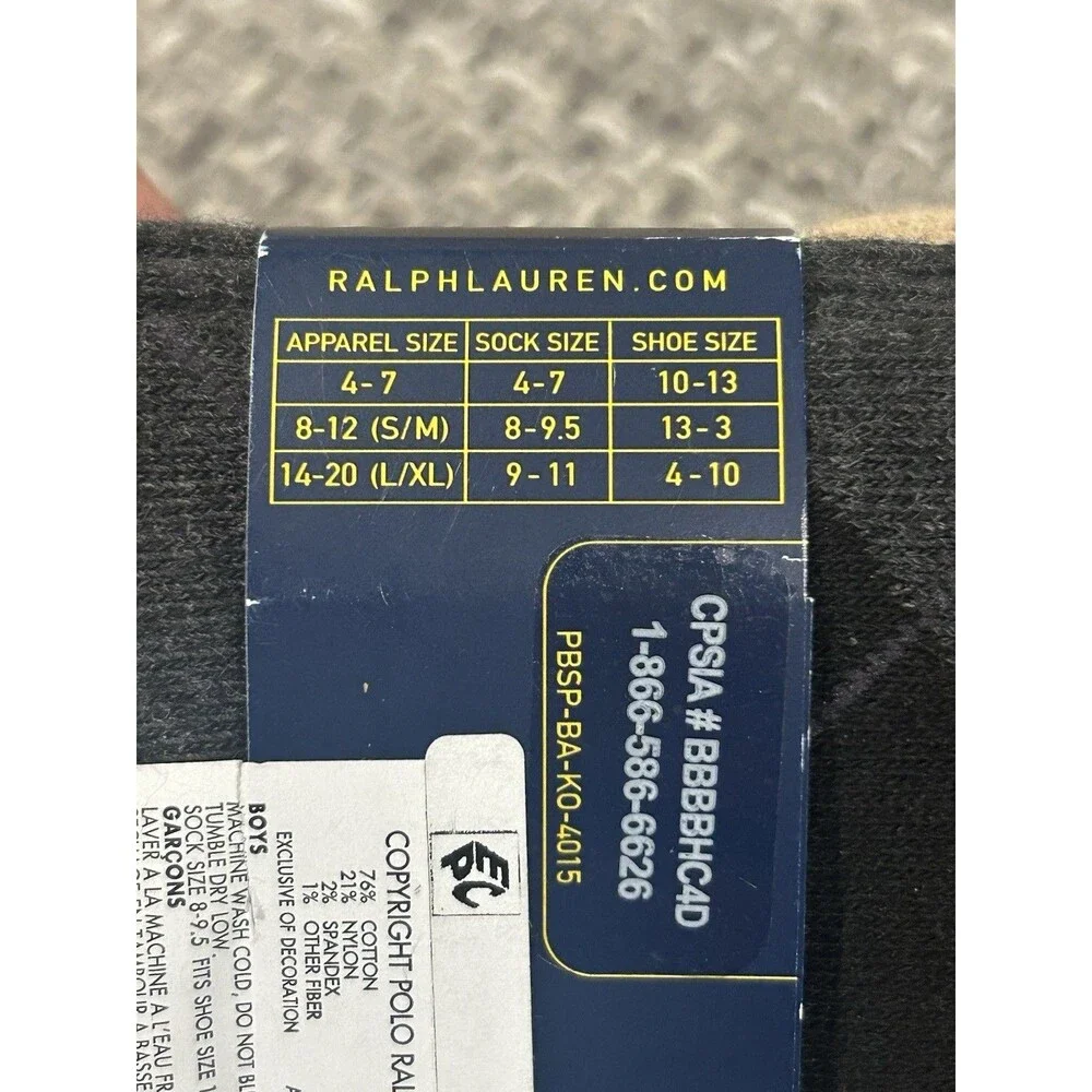 Polo Ralph Lauren Boys Trouser Socks 3 Pair Argyle Black Gray Tan Size 8 - 9.5